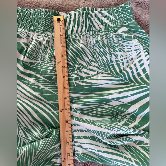 Panama Jack Linen Blend Wide Leg Pants Sz M Tropical Palm pockets green white - Picture 7 of 13